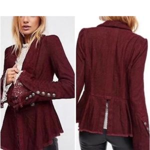 Free People Corduroy and Lace Military Jacket